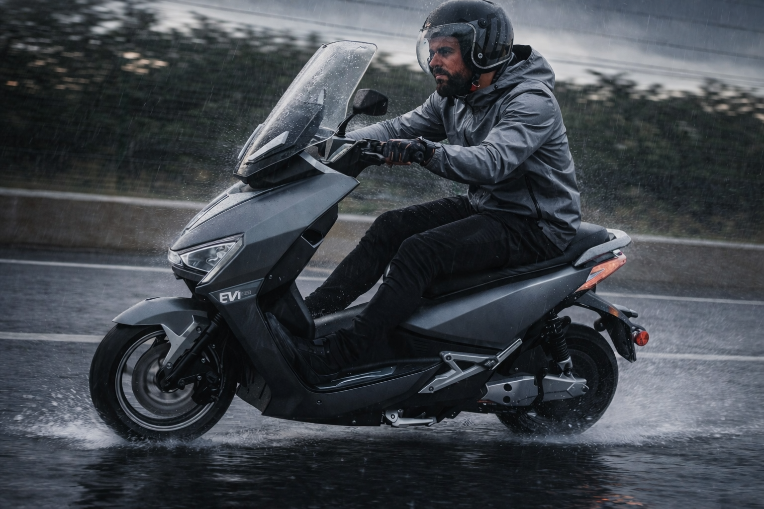 Scooter elétrico seguro na chuva e em terrenos molhados