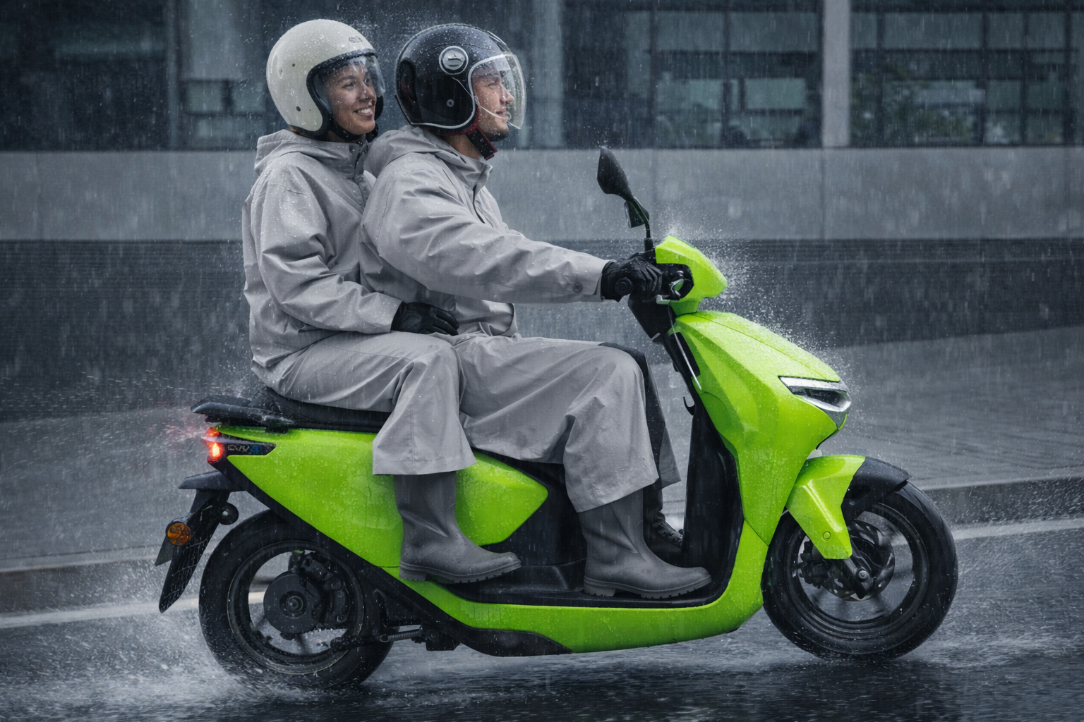 Scooter elétrico seguro na chuva e em terrenos molhados